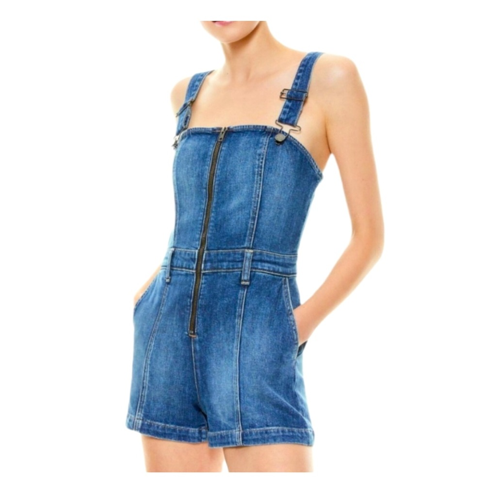 Alice + Olivia Blue Denim Overalls with Adjustable Straps